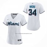Camiseta Beisbol Mujer Miami Marlins Liam Hicks Primera Replica Blanco