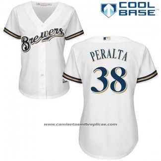 Camiseta Beisbol Mujer Milwaukee Brewers Wily Peraltan Blanco Autentico Collection Cool Base