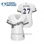 Camiseta Beisbol Mujer Milwaukee Brewers Zach Davies 2019 Postemporada Cool Base Blanco