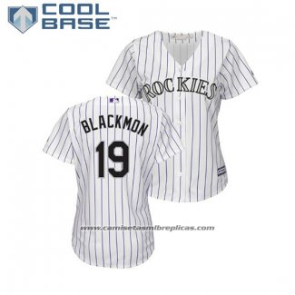 Camiseta Beisbol Mujer Rockies Charlie Blackmon Cool Base Replica Blanco