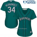 Camiseta Beisbol Mujer Seattle Mariners 34 Felix Hernandez Verde Alterno Cool Base