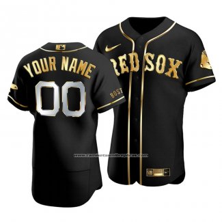 Camiseta Beisbol Hombre Boston Red Sox Personalizada Golden Edition Autentico Negro