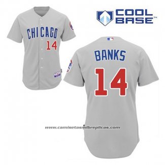 Camiseta Beisbol Hombre Chicago Cubs 14 Ernie Banks Gris Cool Base