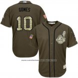 Camiseta Beisbol Hombre Cleveland Indians 10 Yan Gomes Verde Salute To Service