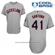 Camiseta Beisbol Hombre Cleveland Indians Carlos Santana 41 Gris Cool Base