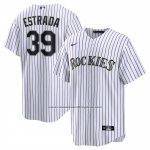 Camiseta Beisbol Hombre Colorado Rockies Thairo Estrada Primera Replica Blanco