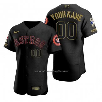 Camiseta Beisbol Hombre Houston Astros Personalizada Negro 2021 Salute To Service