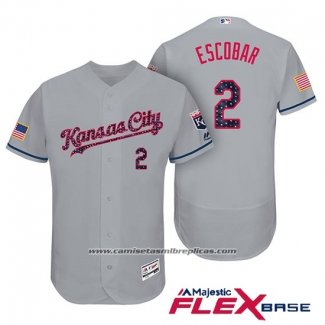 Camiseta Beisbol Hombre Kansas City Royals 2017 Estrellas y Rayas Alcides Escobar Gris Flex Base