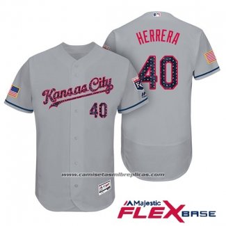 Camiseta Beisbol Hombre Kansas City Royals 2017 Estrellas y Rayas Kelvin Herrera Gris Flex Base