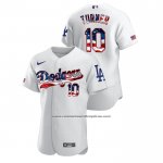 Camiseta Beisbol Hombre Los Angeles Dodgers Justin Turner 2020 Stars & Stripes 4th of July Blanco
