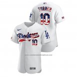 Camiseta Beisbol Hombre Los Angeles Dodgers Justin Turner 2020 Stars & Stripes 4th of July Blanco