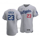 Camiseta Beisbol Hombre Los Angeles Dodgers Steven Souza Autentico Road Gris