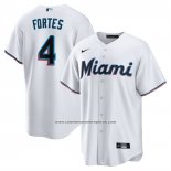 Camiseta Beisbol Hombre Miami Marlins Nick Fortes Primera Replica Blanco