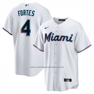 Camiseta Beisbol Hombre Miami Marlins Nick Fortes Primera Replica Blanco
