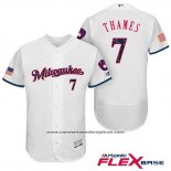 Camiseta Beisbol Hombre Milwaukee Brewers 2017 Estrellas y Rayas Eric Thames Blanco Flex Base