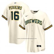 Camiseta Beisbol Hombre Milwaukee Brewers Blake Perkins Primera Replica Crema