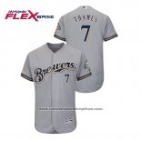 Camiseta Beisbol Hombre Milwaukee Brewers Eric Thames Autentico Flex Base Gris
