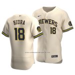 Camiseta Beisbol Hombre Milwaukee Brewers Keston Hiura Autentico Alterno Crema
