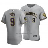 Camiseta Beisbol Hombre Milwaukee Brewers Manny Pina Autentico Road Gris