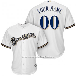 Camiseta Beisbol Hombre Milwaukee Brewers Personalizada Blanco