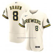 Camiseta Beisbol Hombre Milwaukee Brewers Ryan Braun Primera Autentico Crema