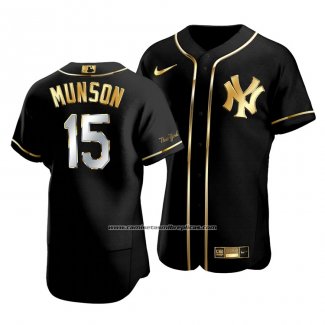 Camiseta Beisbol Hombre New York Yankees Thurman Munson Golden Edition Autentico Negro