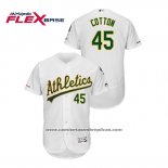 Camiseta Beisbol Hombre Oakland Athletics Jharel Cotton 150th Aniversario Patch Autentico Flex Base Blanco