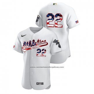 Camiseta Beisbol Hombre Oakland Athletics Ramon Laureano 2020 Stars & Stripes 4th of July Blanco