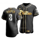 Camiseta Beisbol Hombre Philadelphia Phillies Bryce Harper Golden Edition Autentico Negro