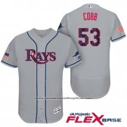 Camiseta Beisbol Hombre Tampa Bay Rays 2017 Estrellas y Rayas Alex Cobb Gris Flex Base