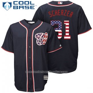 Camiseta Beisbol Hombre Washington Nationals Max Scherzer Stars Stripes Cool Base Azul