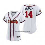 Camiseta Beisbol Mujer Atlanta Braves Adam Duvall 2022 Gold Program Replica Blanco