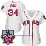 Camiseta Beisbol Mujer Boston Red Sox 34 David Ortiz Blanco Retirement