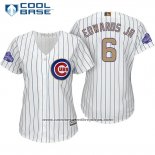 Camiseta Beisbol Mujer Chicago Cubs 6 Carl Edwards Jr. Blanco Oro Cool Base