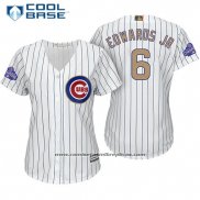Camiseta Beisbol Mujer Chicago Cubs 6 Carl Edwards Jr. Blanco Oro Cool Base
