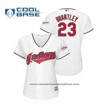 Camiseta Beisbol Mujer Cleveland Indians Michael Brantley 2019 All Star Patch Cool Base Blanco