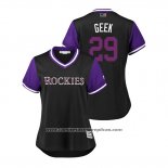 Camiseta Beisbol Mujer Colorado Rockies Bryan Shaw 2018 LLWS Players Weekend Geek Negro