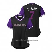 Camiseta Beisbol Mujer Colorado Rockies Garrett Hampson 2018 LLWS Players Weekend G Hamp Negro