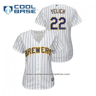 Camiseta Beisbol Mujer Milwaukee Brewers Christian Yelich Cool Base Primera Blanco