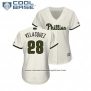 Camiseta Beisbol Mujer Philadelphia Phillies Vince Velasquez 2018 Dia de los Caidos Cool Base Crema