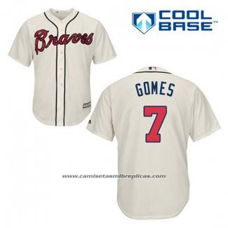 Camiseta Beisbol Hombre Atlanta Braves 7 Jonny Gomes Crema Alterno Cool Base