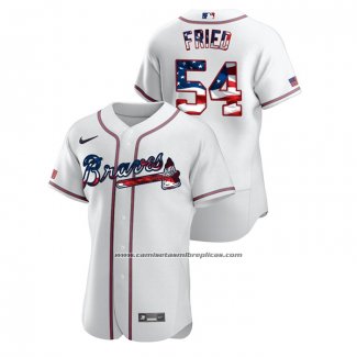 Camiseta Beisbol Hombre Atlanta Braves Max Fried 2020 Stars & Stripes 4th of July Blanco