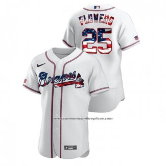 Camiseta Beisbol Hombre Atlanta Braves Tyler Flowers 2020 Stars & Stripes 4th of July Blanco