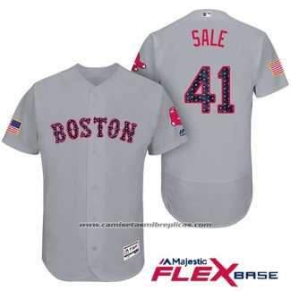 Camiseta Beisbol Hombre Boston Red Sox 2017 Estrellas y Rayas 41 Chris Sale Gris Flex Base