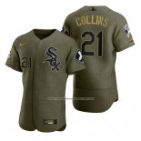 Camiseta Beisbol Hombre Chicago White Sox Zack Collins Camuflaje Digital Verde 2021 Salute To Service