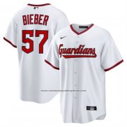 Camiseta Beisbol Hombre Cleveland Guardians Shane Bieber Home Replica Blanco