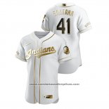 Camiseta Beisbol Hombre Cleveland Indians Carlos Santana Golden Edition Autentico Blanco