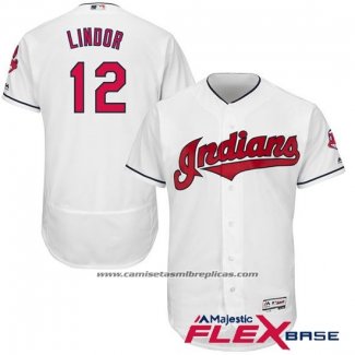 Camiseta Beisbol Hombre Cleveland Indians Francisco Lindor Blanco Flex Base Autentico Collection