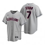 Camiseta Beisbol Hombre Cleveland Indians Myles Straw Replica Road Gris