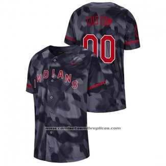 Camiseta Beisbol Hombre Cleveland Indians Personalizada Camuflaje Autentico Collezione Azul